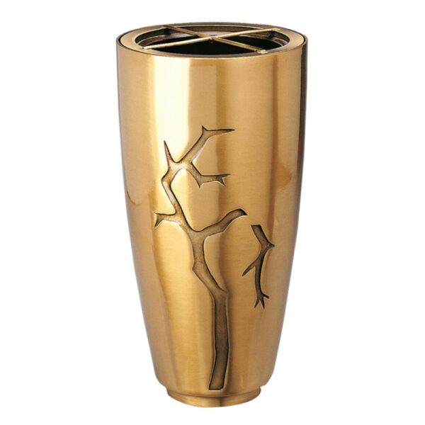 Vaso portafiori grande per lapide o monumento cimiteriale - Linea Pisside rami - Bronzo