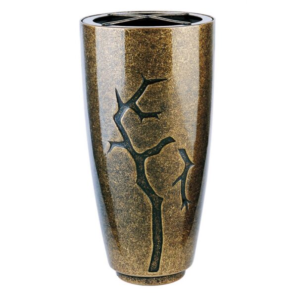 Vaso portafiori grande per lapide o monumento cimiteriale - Linea Pisside rami - Bronzo glitter