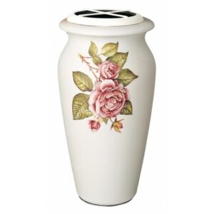 Vaso portafiori grande per lapide o monumento cimiteriale – Linea Venere rose – Porcellana