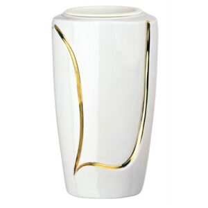 Vaso portafiori per lapide – Linea Decoro – Finitura bianco filo oro – Porcellana