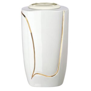 Vaso portafiori grande per lapide o monumento cimiteriale – Linea Decoro bianco filo oro – Porcellana