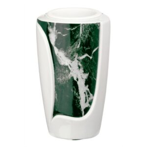 Vaso portafiori per lapide – Linea Decoro – Finitura marmo Verde Alpi – Porcellana