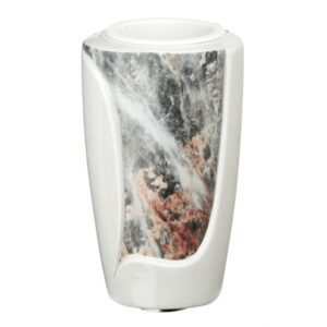 Vaso portafiori per lapide – Linea Decoro – Finitura marmo Perla – Porcellana