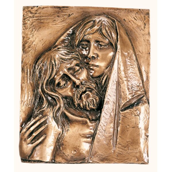 Targa con bassorilievo in bronzo per lapide - Rappresentazione della Pietà (cm 45x36)