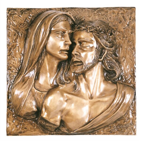 Targa con bassorilievo in bronzo per lapide - Rappresentazione della Pietà (cm 60x60)