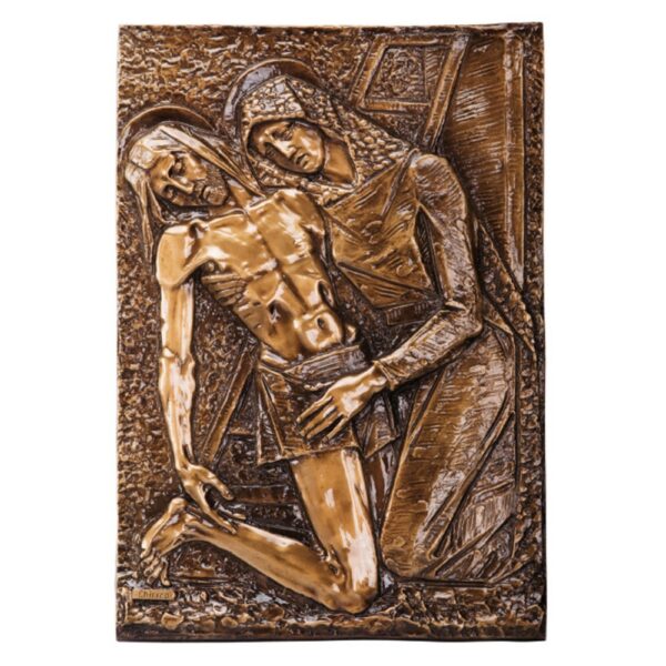 Targa con bassorilievo in bronzo per cappella cimiteriale - Quadro della Pietà (Rilievo)