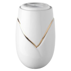 Vaso portafiori per lapide – Linea Incrocio bianco filo oro – Porcellana