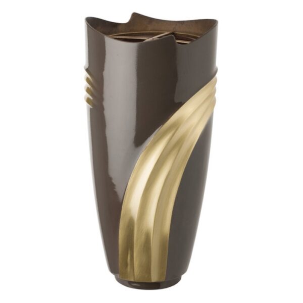 Vaso portafiori grande per lapide o monumento cimiteriale - Linea Cista brown - Bronzo