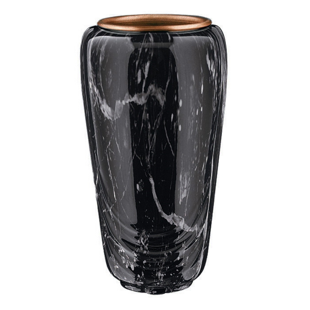 0002220 vaso portafiori per lapide linea pelike bronzo finitura marmo nero marquinia 1000